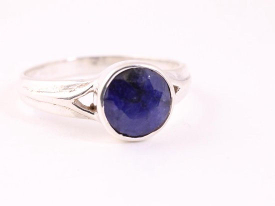 Zilveren ring met blauwe saffier afbeelding 1