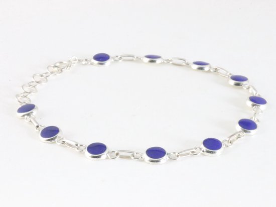 Fijne hoogglans zilveren armband met lapis lazuli afbeelding 2