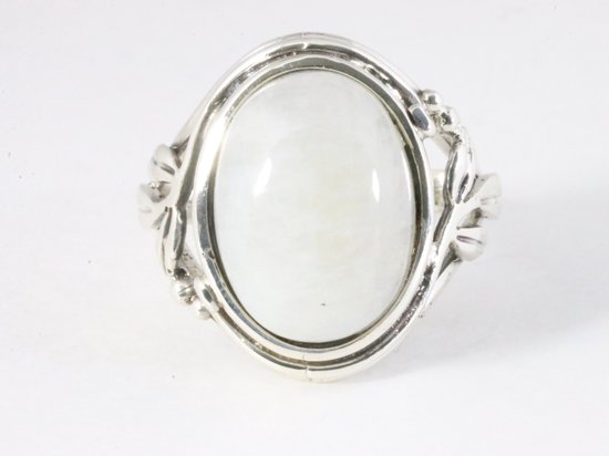 Opengewerkte zilveren ring met regenboog maansteen afbeelding 4