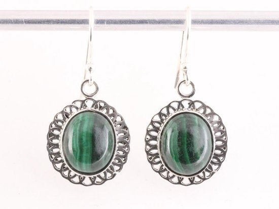 Opengewerkte zilveren oorbellen met malachiet afbeelding 4