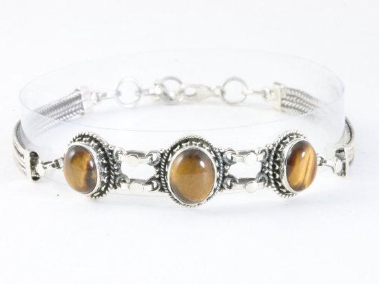 Bewerkte zilveren armband met tijgeroog afbeelding 1