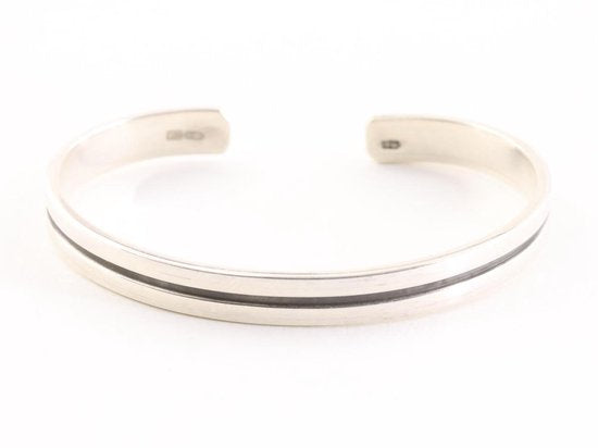 Zware zilveren klemarmband met zwarte band afbeelding 1