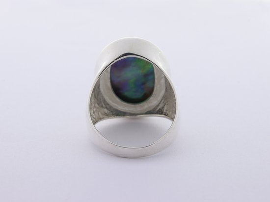 Hoogglans zilveren ring met abalone schelp afbeelding 3