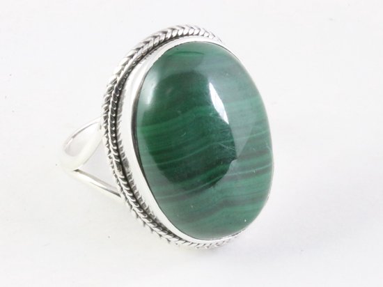 Zware bewerkte zilveren ring met malachiet afbeelding 1
