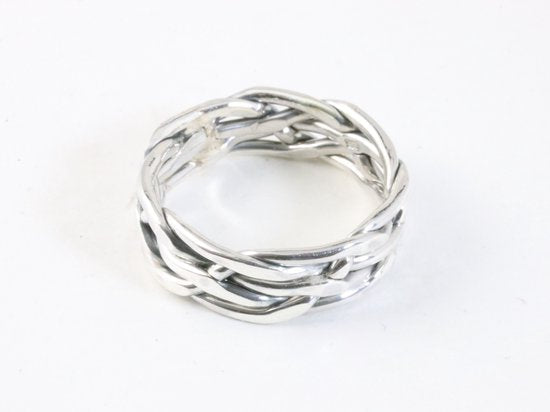 Zware gevlochten zilveren ring afbeelding 2