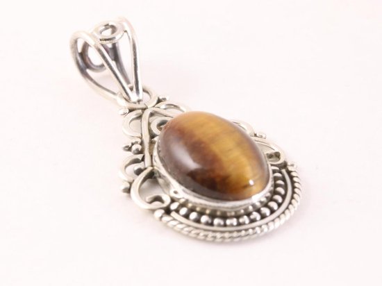 Opengewerkte zilveren hanger met tijgeroog afbeelding 2