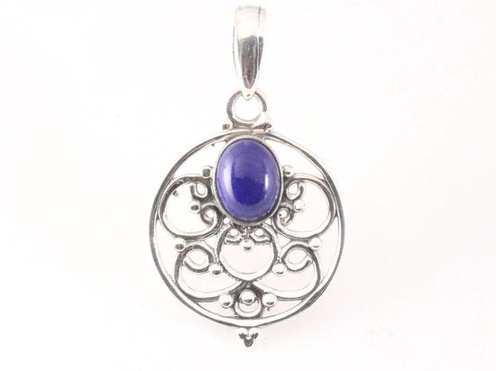Ronde opengewerkte zilveren hanger met lapis lazuli afbeelding 4