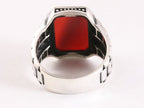 Bewerkte zilveren herenring met rode agaat afbeelding 3
