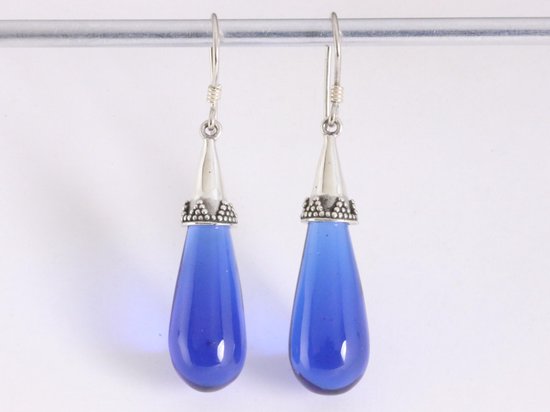 Traditionele zilveren pegeloorbellen met blauwe obsidiaan afbeelding 1