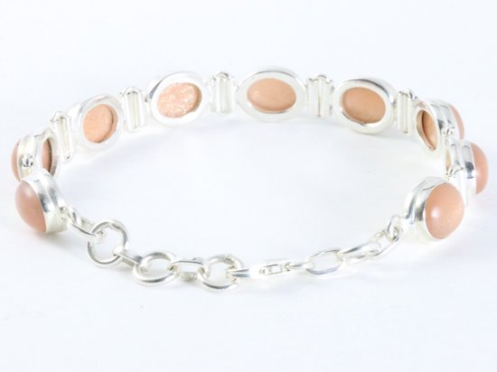 Zware zilveren armband met perzik maansteen afbeelding 2