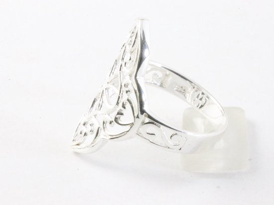 Langwerpige opengewerkte zilveren ring afbeelding 2