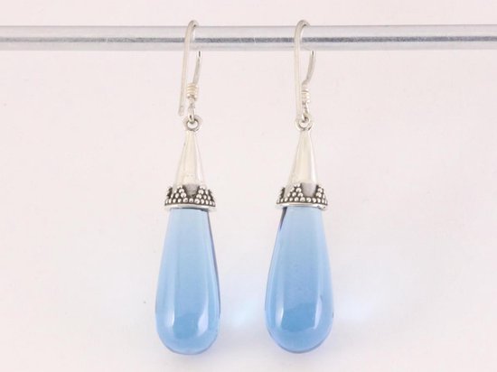 Traditionele zilveren pegeloorbellen met lichtblauwe obsidiaan afbeelding 3