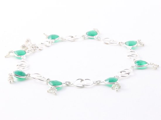 Zilveren enkelband met groene onyx en fijne parels afbeelding 2