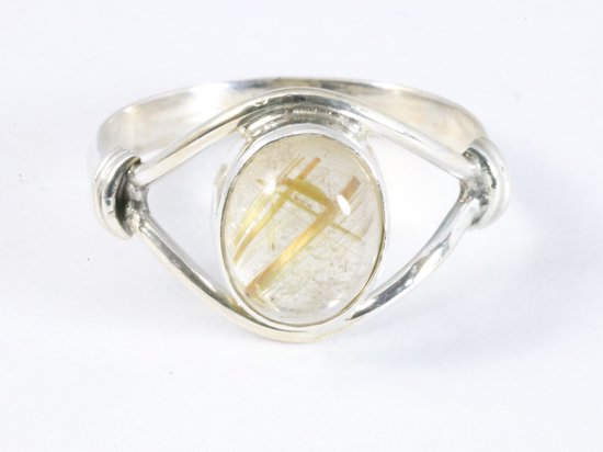 Opengewerkte zilveren ring met gouden rutielkwarts afbeelding 4