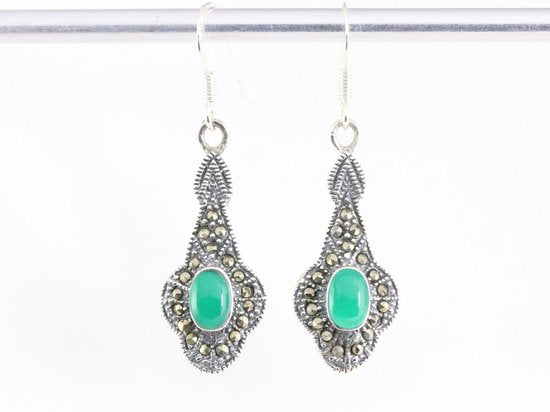 Zilveren oorbellen met jade en marcasiet afbeelding 4