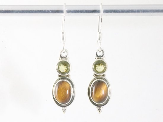 Fijne bewerkte zilveren oorbellen met tijgeroog en citrien afbeelding 4