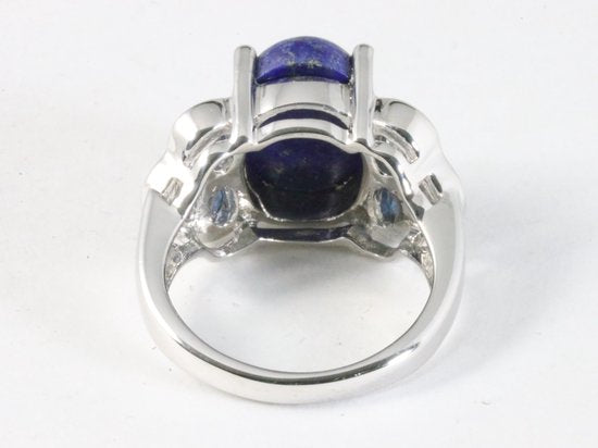 Hoogglans zilveren ring met lapis lazuli en blauwe saffier afbeelding 3