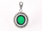 Ovale zilveren hanger met jade en marcasiet afbeelding 1
