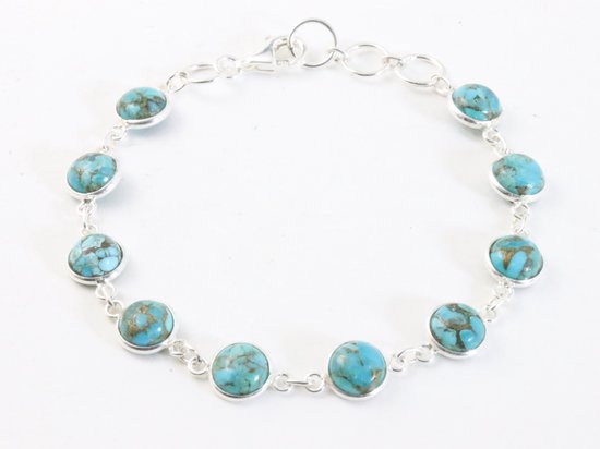 Fijne zilveren armband met blauwe koperturkoois afbeelding 1