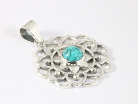 Opengewerkte zilveren hanger met turkoois afbeelding 2