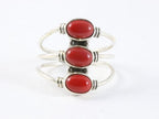 Opengewerkte zilveren ring met 3 rode koraal stenen afbeelding 4