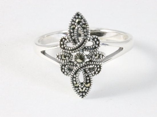 Hoogglans zilveren ring met marcasiet afbeelding 4