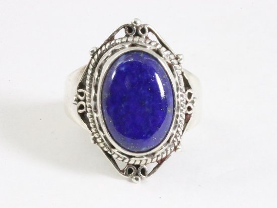 Zware bewerkte zilveren ring met lapis lazuli afbeelding 4