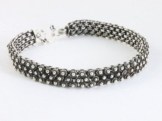 Zware fijn bewerkte gevlochten zilveren armband afbeelding 2