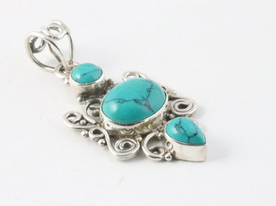 Opengewerkte zilveren hanger met turkoois afbeelding 2