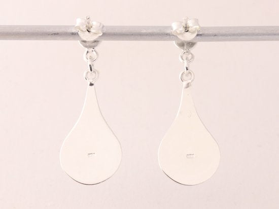 Druppelvormige hoogglans zilveren oorstekers met blauwe turkoois afbeelding 3