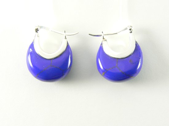 Fijne zilveren oorringen met lapis lazuli afbeelding 1