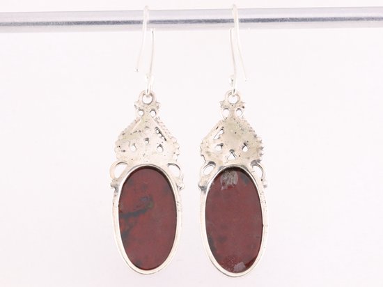 Bewerkte zilveren oorbellen met Afrikaanse rode bloedsteen afbeelding 3