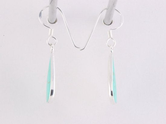 Druppelvormige zilveren oorbellen met groene turkoois afbeelding 2