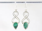 Lange opengewerkte zilveren oorbellen met smaragd afbeelding 2