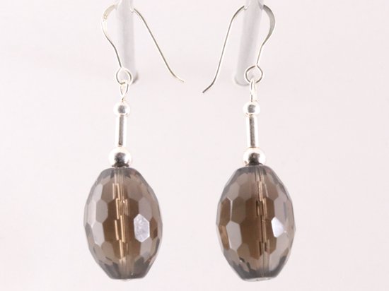 Lange zilveren oorbellen met rookkwarts afbeelding 2