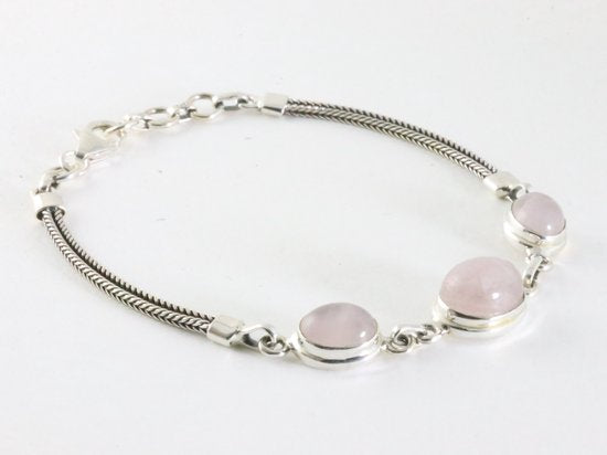 Zilveren armband met rozenkwarts afbeelding 2