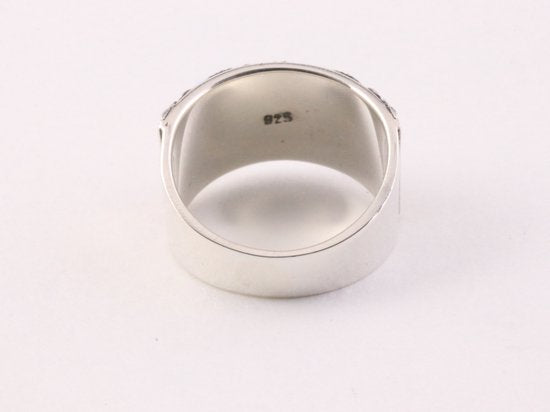 Traditionele bewerkte zilveren ring met 18k gouden decoraties - maat 18 afbeelding 3