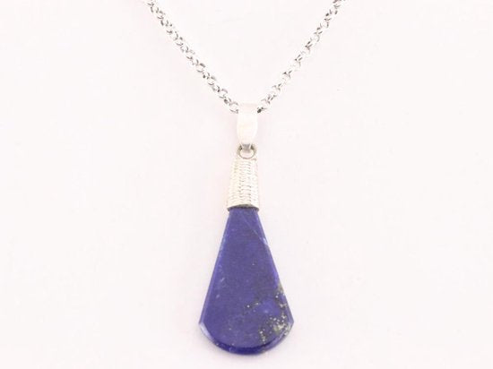 Fijne zilveren hanger met lapis lazuli aan jasseron ketting afbeelding 4