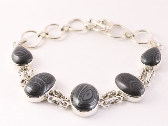 Zilveren armband met grote zwarte psilomelaan stenen afbeelding 1