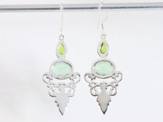 Lange zilveren oorbellen met groene amethist en peridoot afbeelding 3