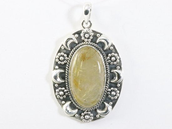 Grote bewerkte zilveren hanger met gouden rutielkwarts afbeelding 4