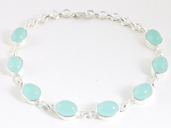 Hoogglans zilveren armband met aqua chalcedoon afbeelding 1