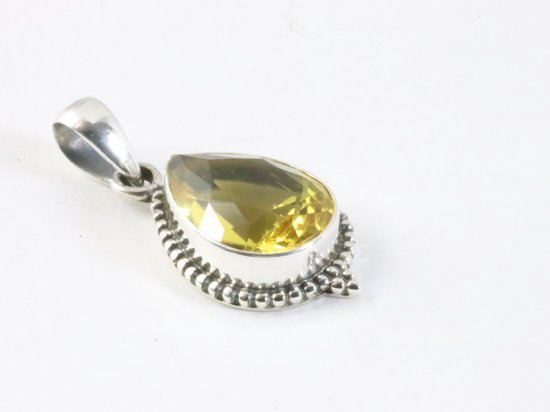 Bewerkte druppelvormige zilveren hanger met citrien aan ketting afbeelding 2