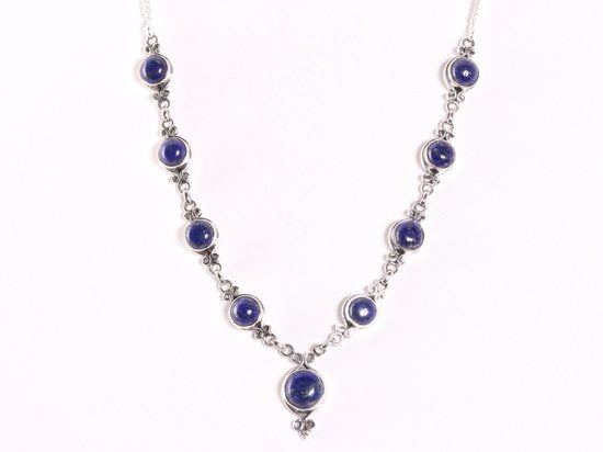 Bewerkte zilveren ketting met lapis lazuli afbeelding 1