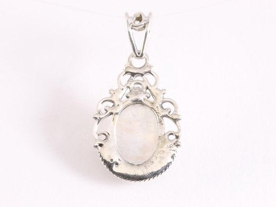 Opengewerkte zilveren hanger met regenboog maansteen afbeelding 3