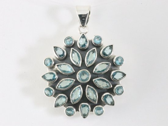Grote zilveren hanger met blauwe topaas afbeelding 4