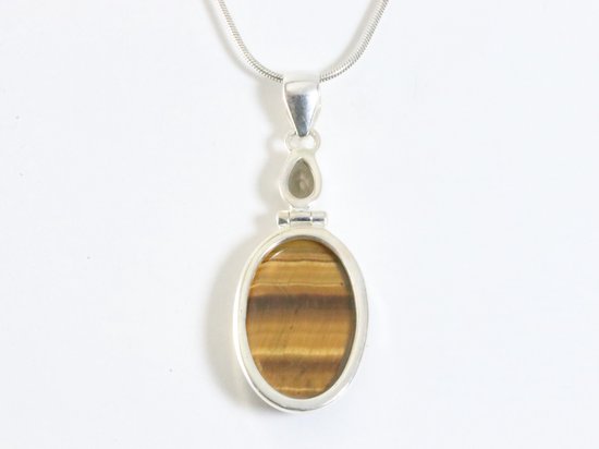 Zilveren hanger met rookkwarts en tijgeroog aan ketting afbeelding 3