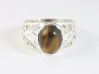 Opengewerkte zilveren ring met tijgeroog afbeelding 4