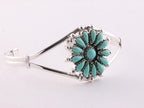 Opengewerkte zilveren klemarmband met groene turkoois bloem afbeelding 2