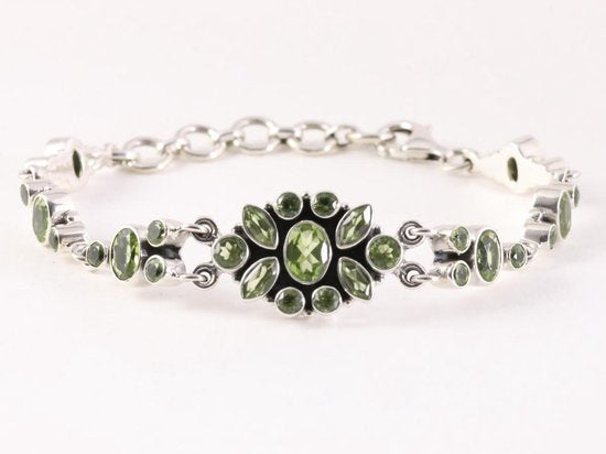 Zware zilveren schakelarmband met peridoot afbeelding 1